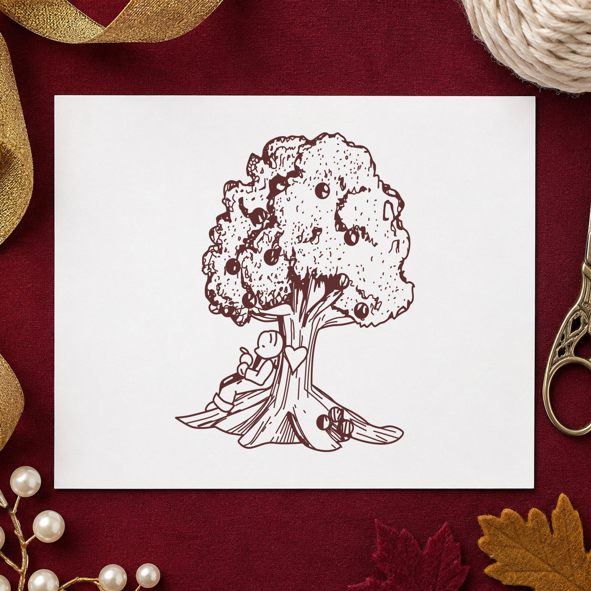 Bear under Tree Art Rubber Stamp in use 9