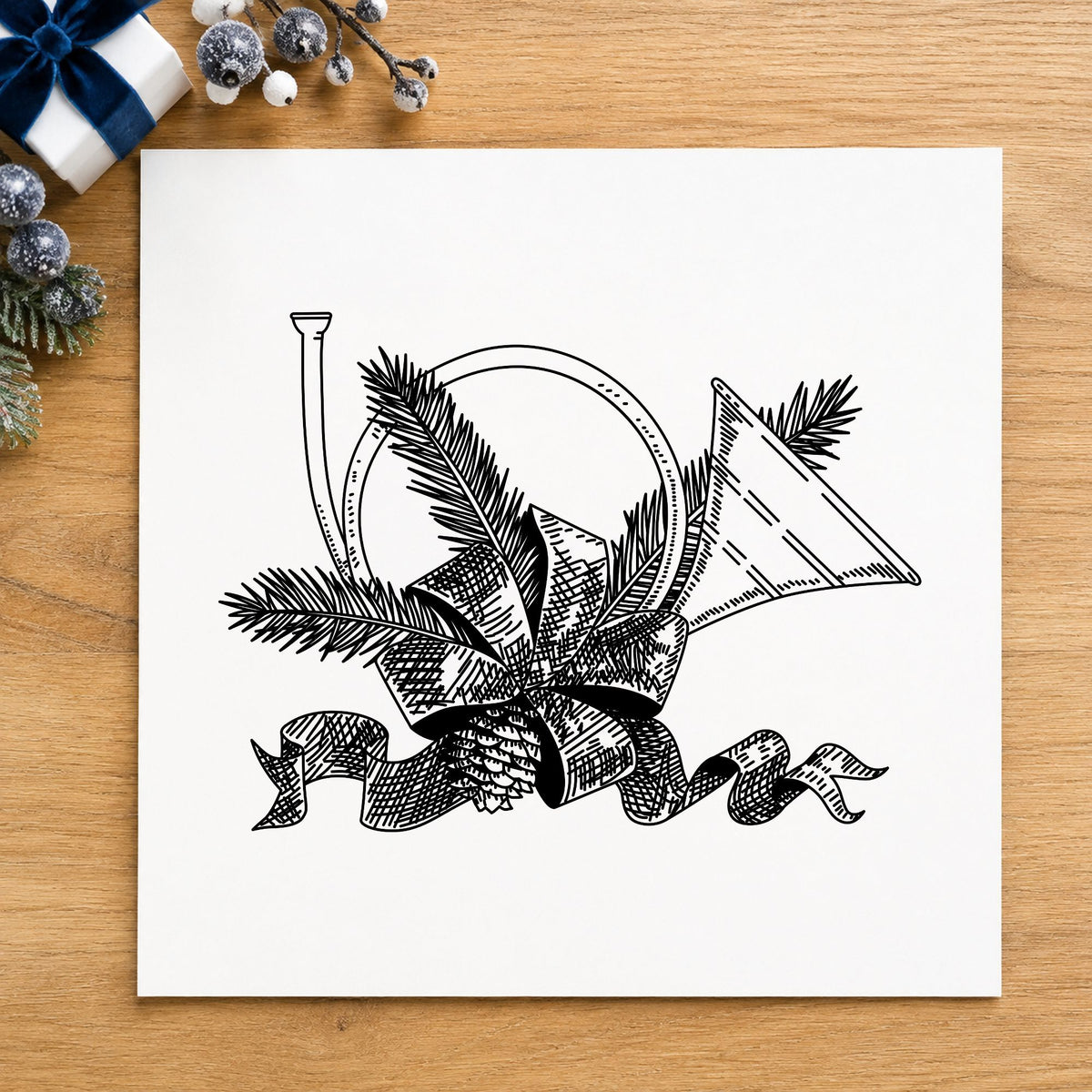 French Horn Rubber Stamp in use 1