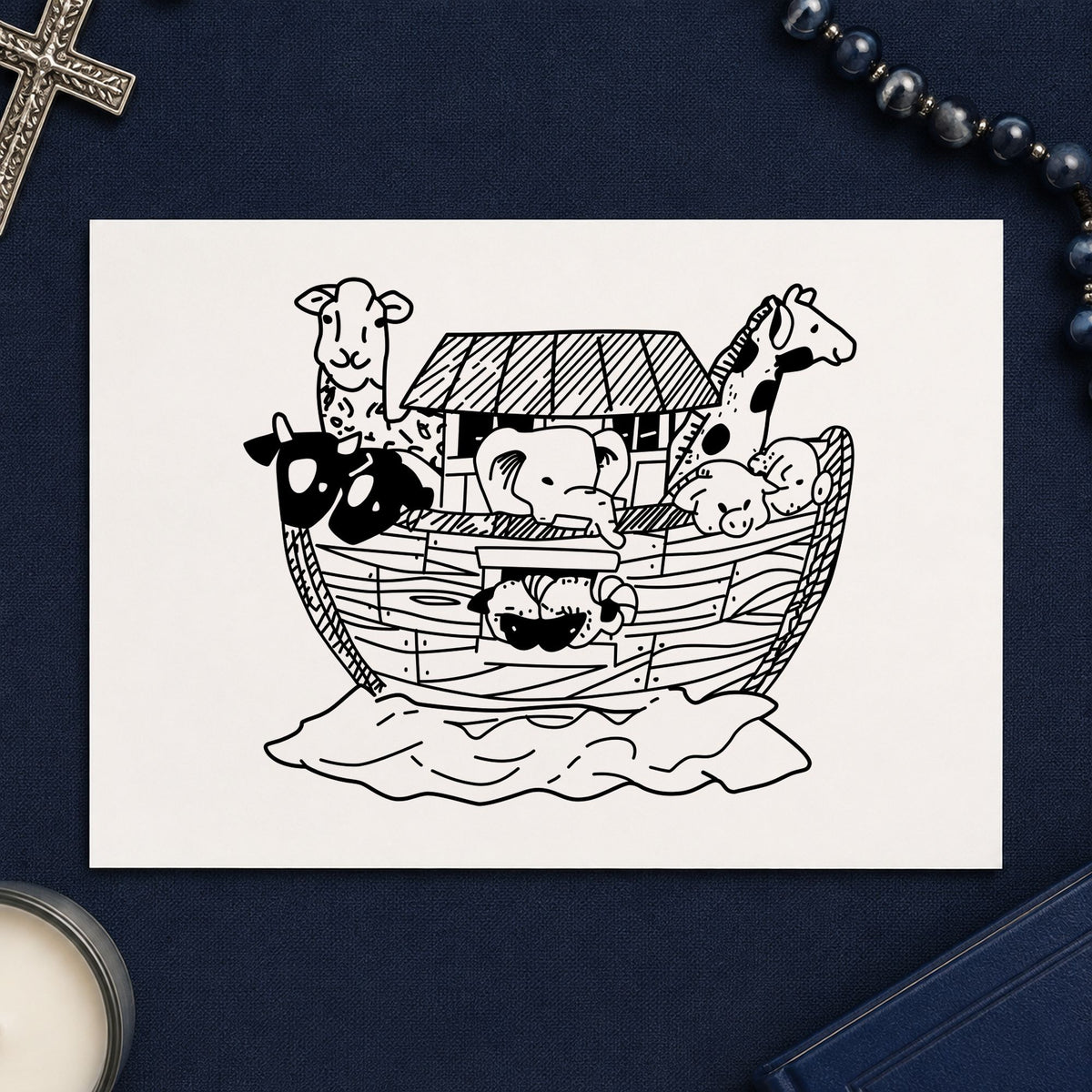 Ark with Animals Art Rubber Stamp in use 1