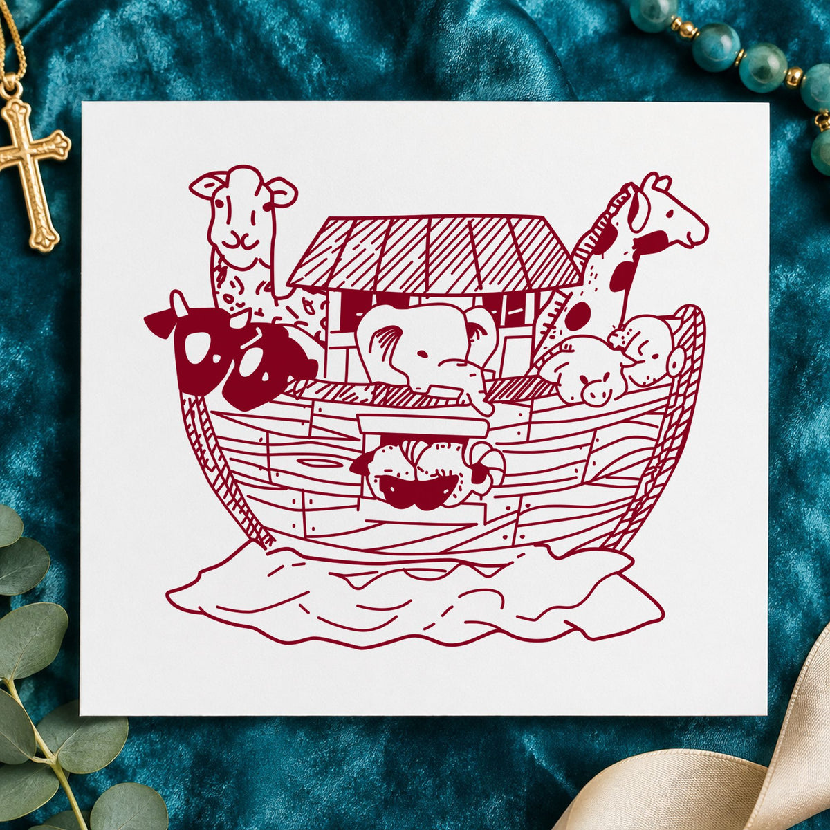 Ark with Animals Art Rubber Stamp in use 10