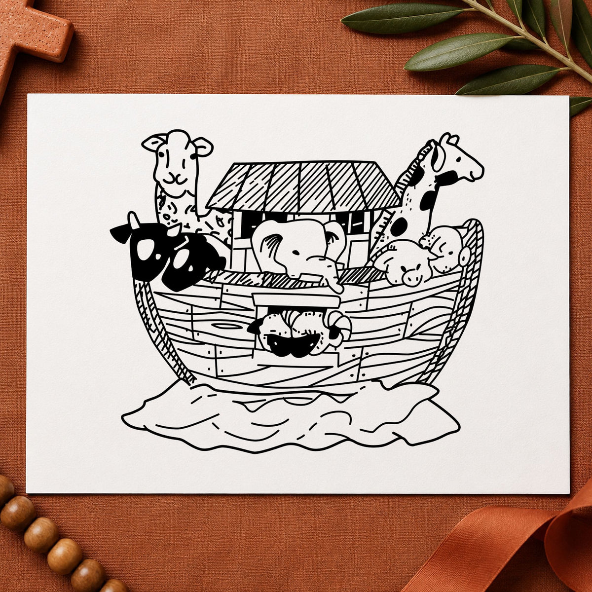 Ark with Animals Art Rubber Stamp in use 2