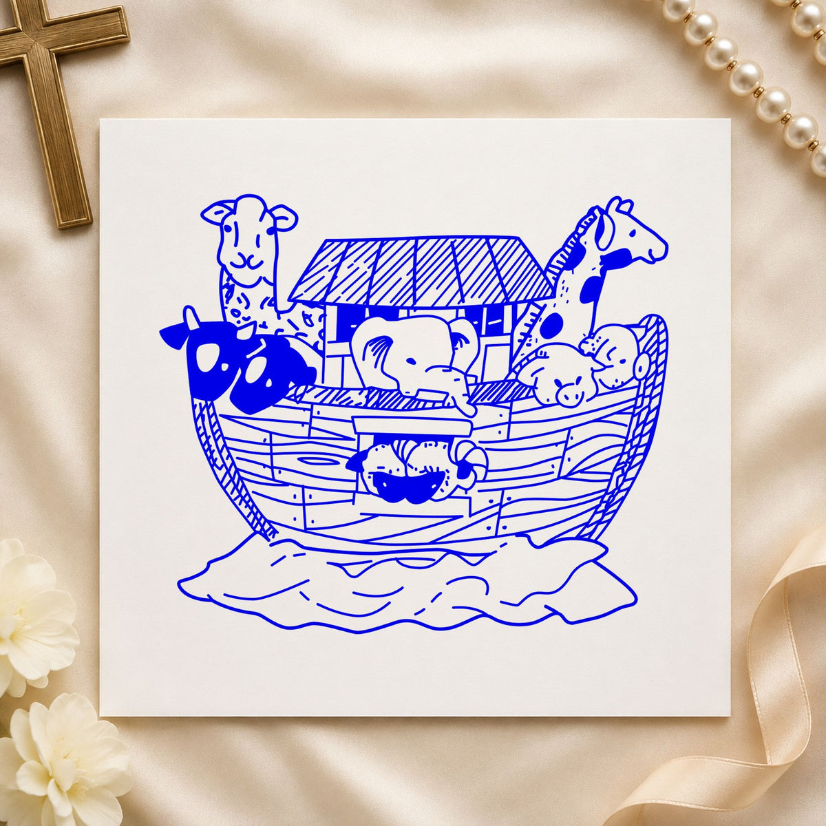 Ark with Animals Art Rubber Stamp in use 3