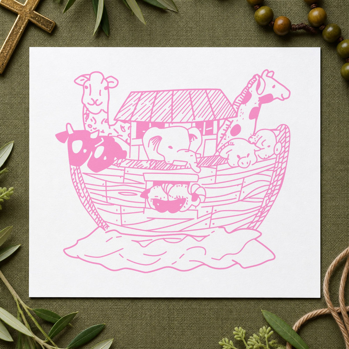 Ark with Animals Art Rubber Stamp in use 6