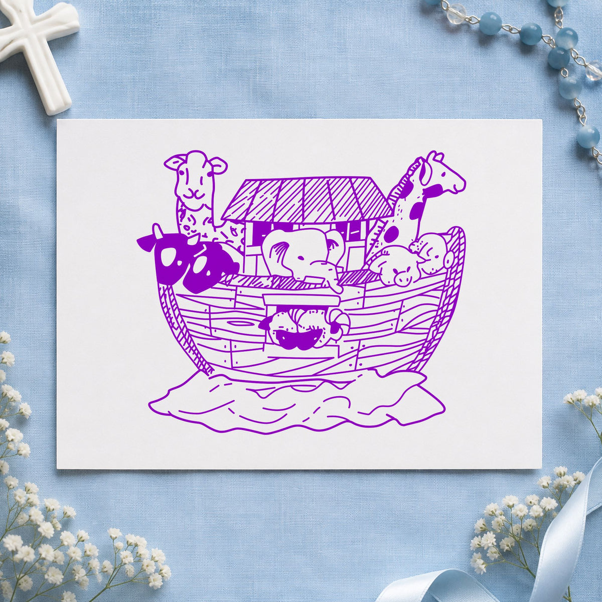 Ark with Animals Art Rubber Stamp in use 7