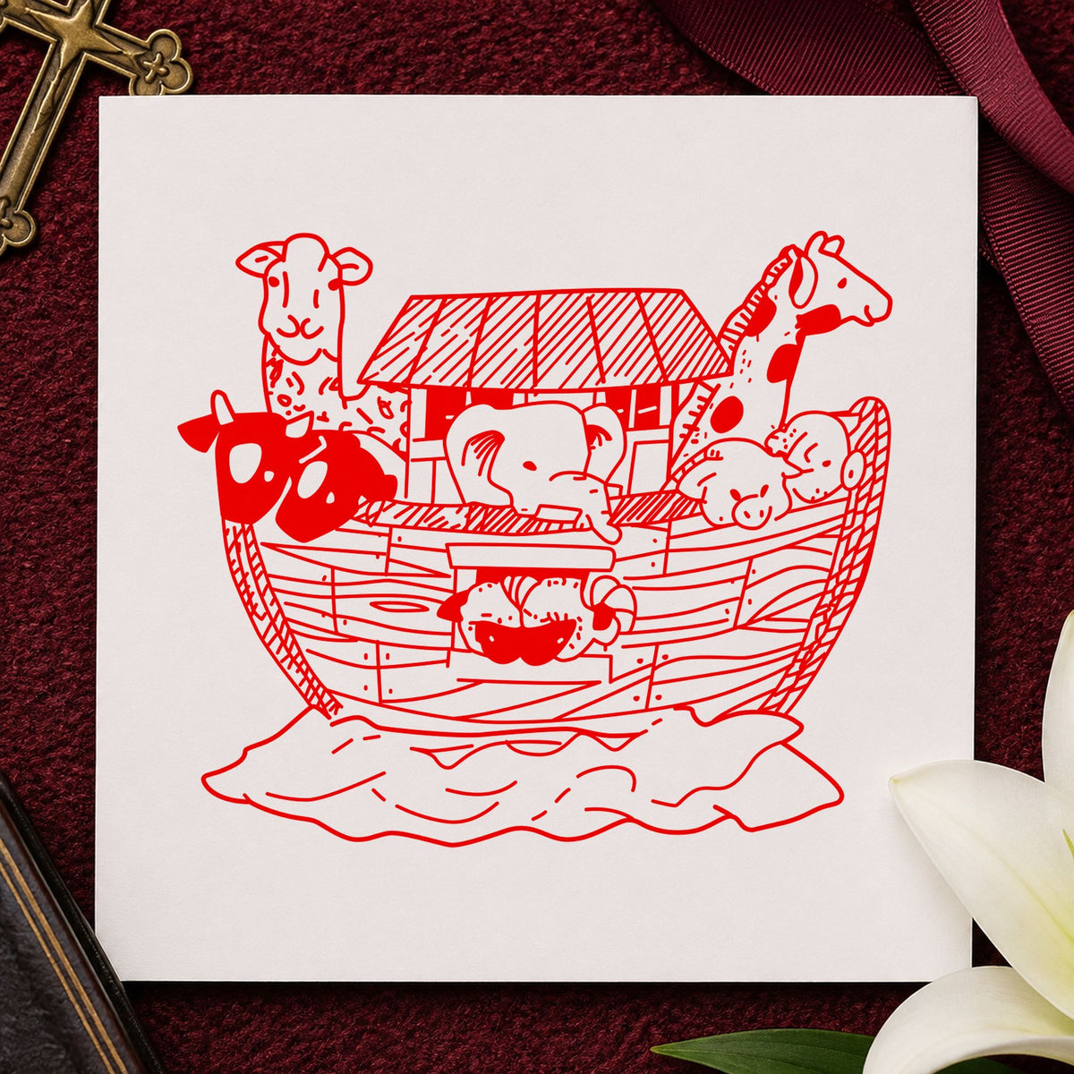 Ark with Animals Art Rubber Stamp in use 8