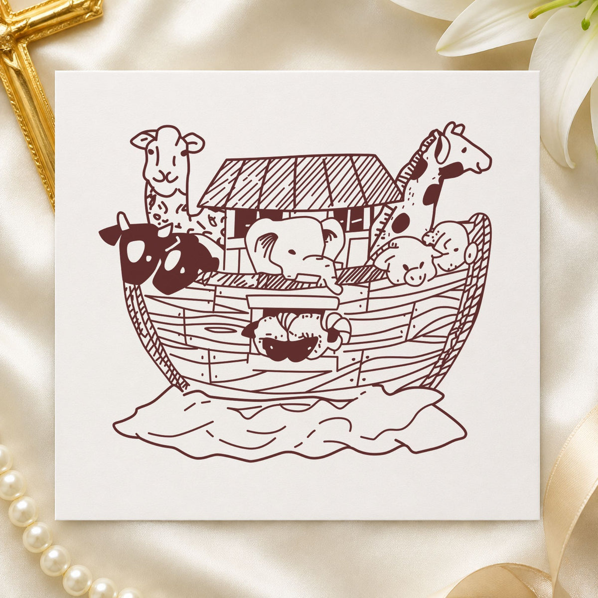 Ark with Animals Art Rubber Stamp in use 9
