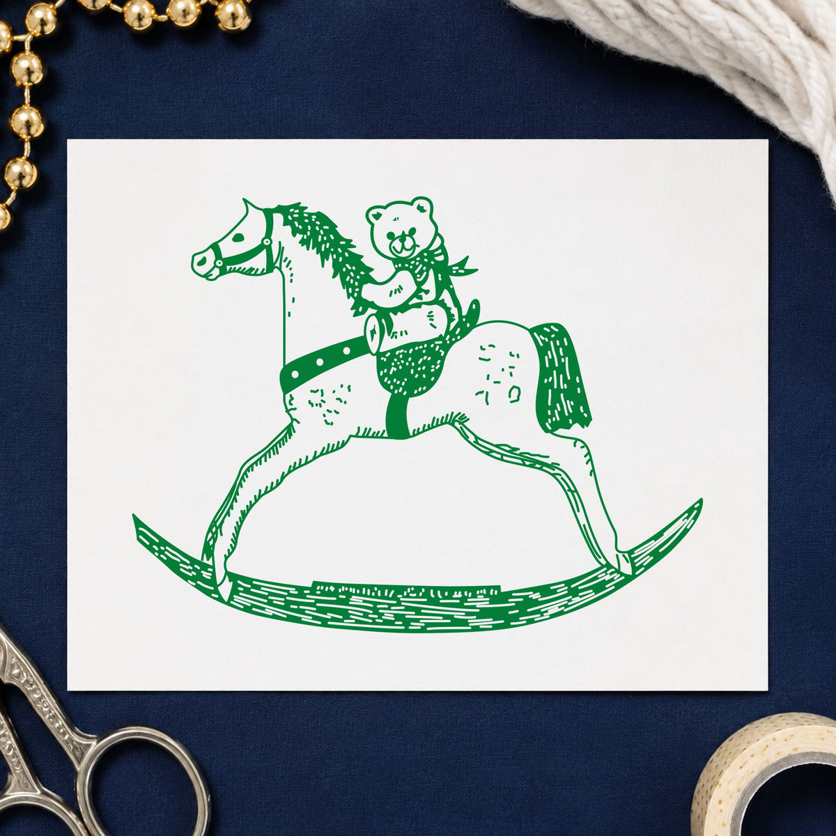 Bear on Rocking Horse Art Rubber Stamp in use 5