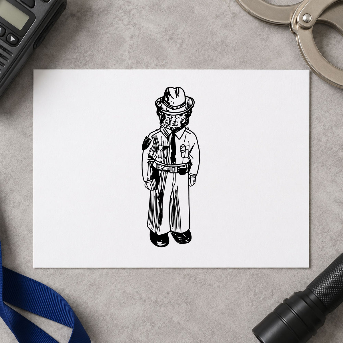 Bear Policeman Art Rubber Stamp in use 2