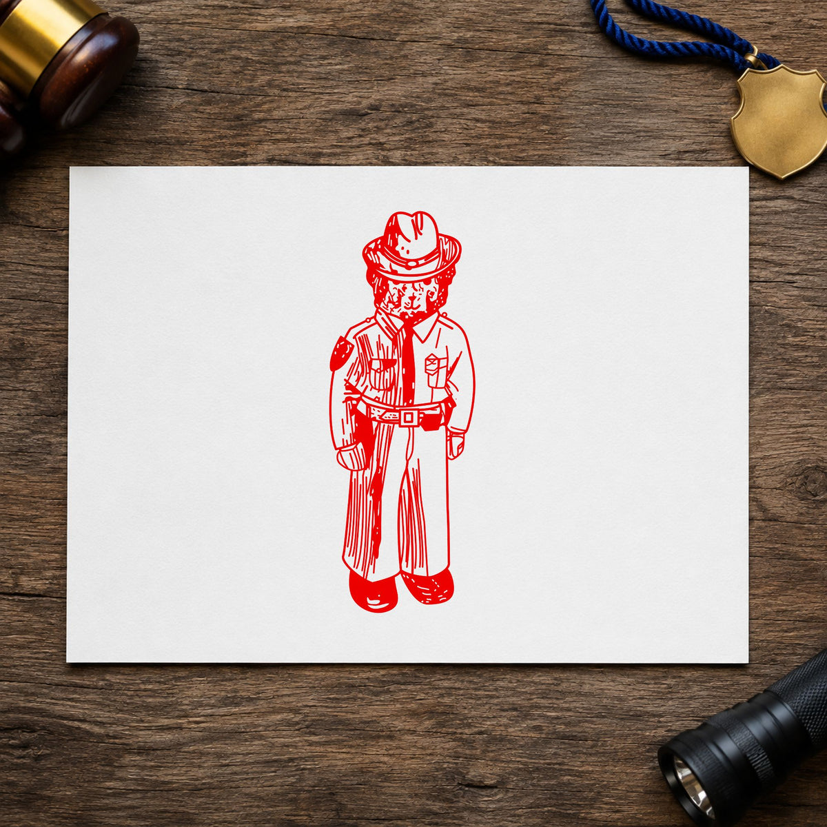 Bear Policeman Art Rubber Stamp in use 8