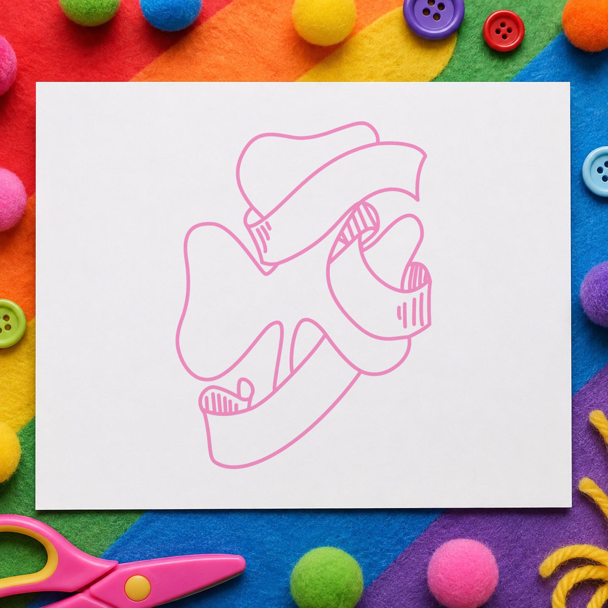 Shamrock with Leprechaun Hat Rubber Stamp impression in pink ink on white paper in a styled craft setting.