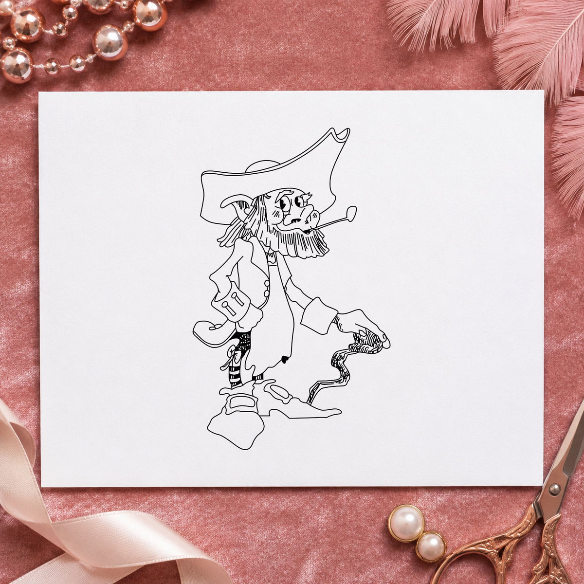 Black impression from a irish rubber stamp, featuring the standing leprechaun with cane design on white paper.