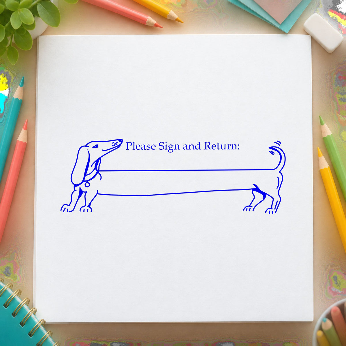 Blue classroom reward stamp impression featuring the blank award ribbon design on white paper.