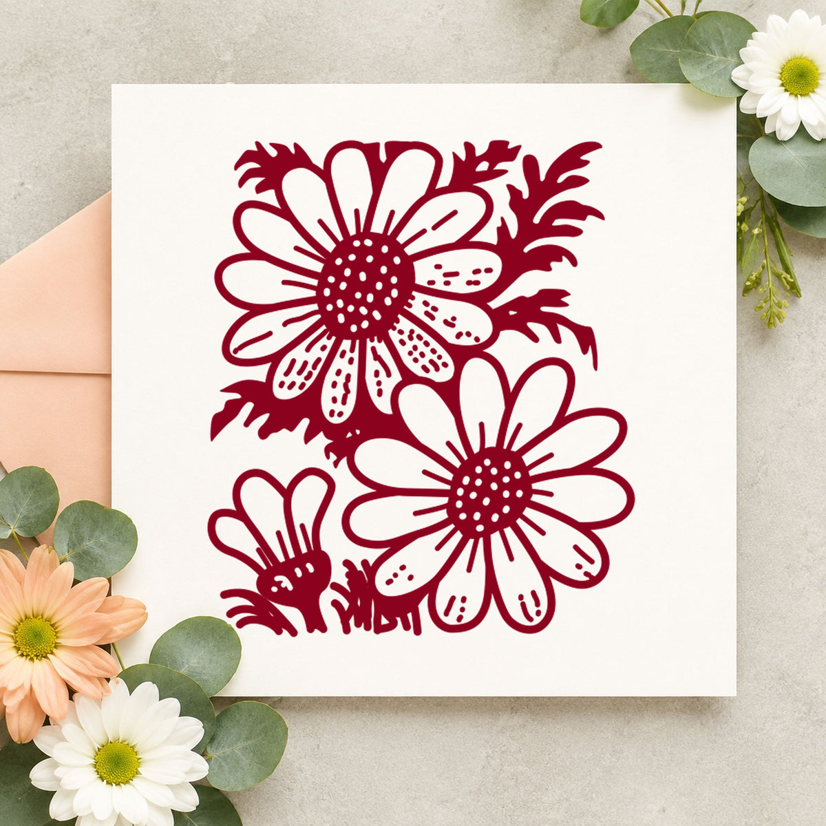 2 Daisies Art Rubber Stamp in use 10