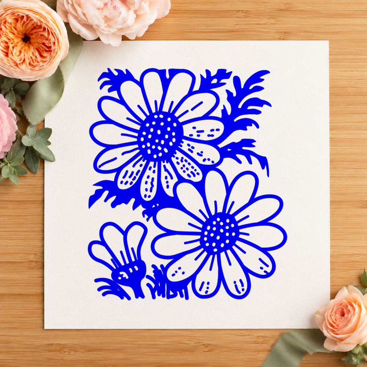 2 Daisies Art Rubber Stamp in use 3