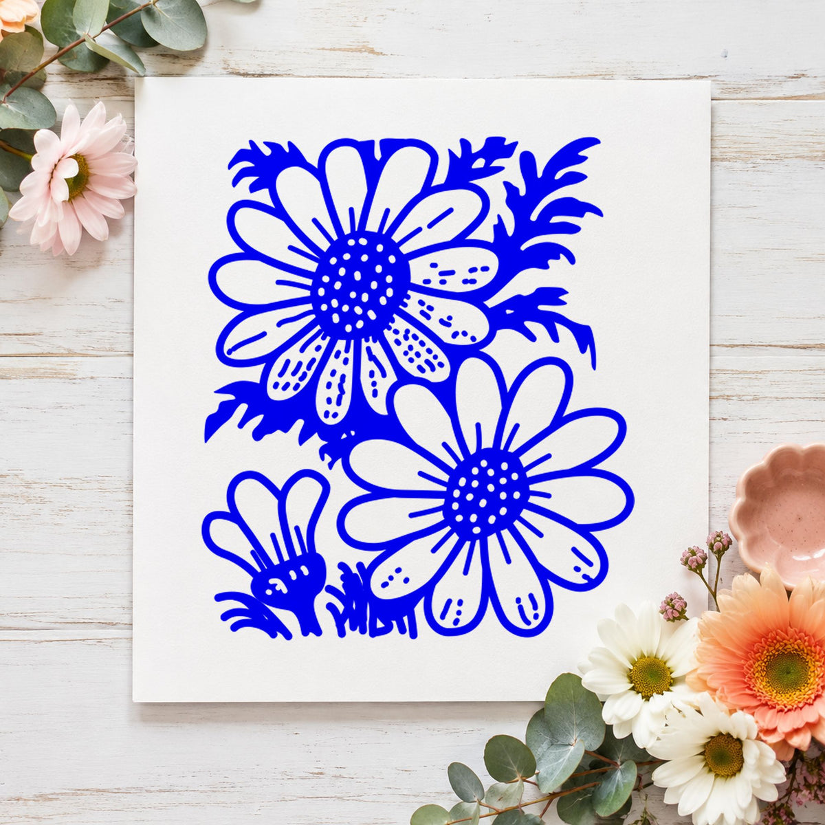 2 Daisies Art Rubber Stamp in use 4