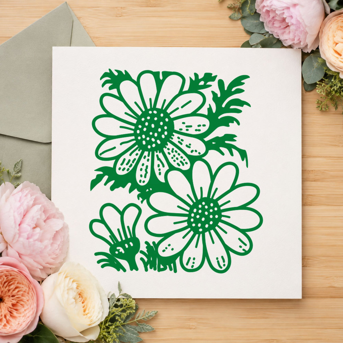 2 Daisies Art Rubber Stamp in use 5