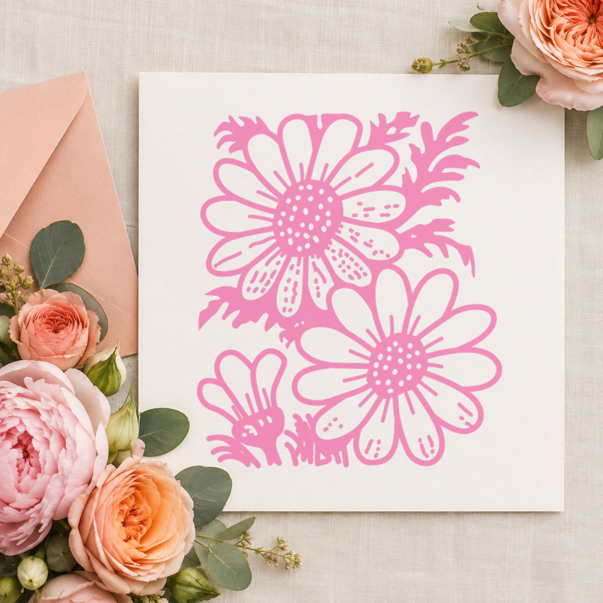 2 Daisies Art Rubber Stamp in use 6