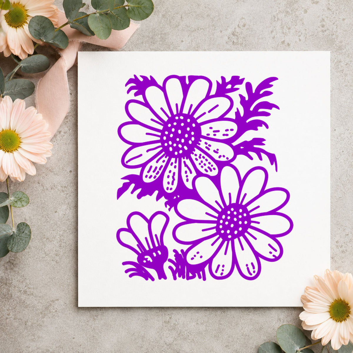 2 Daisies Art Rubber Stamp in use 7