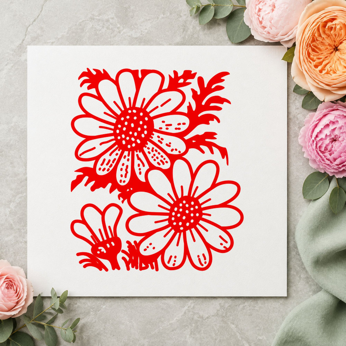 2 Daisies Art Rubber Stamp in use 8