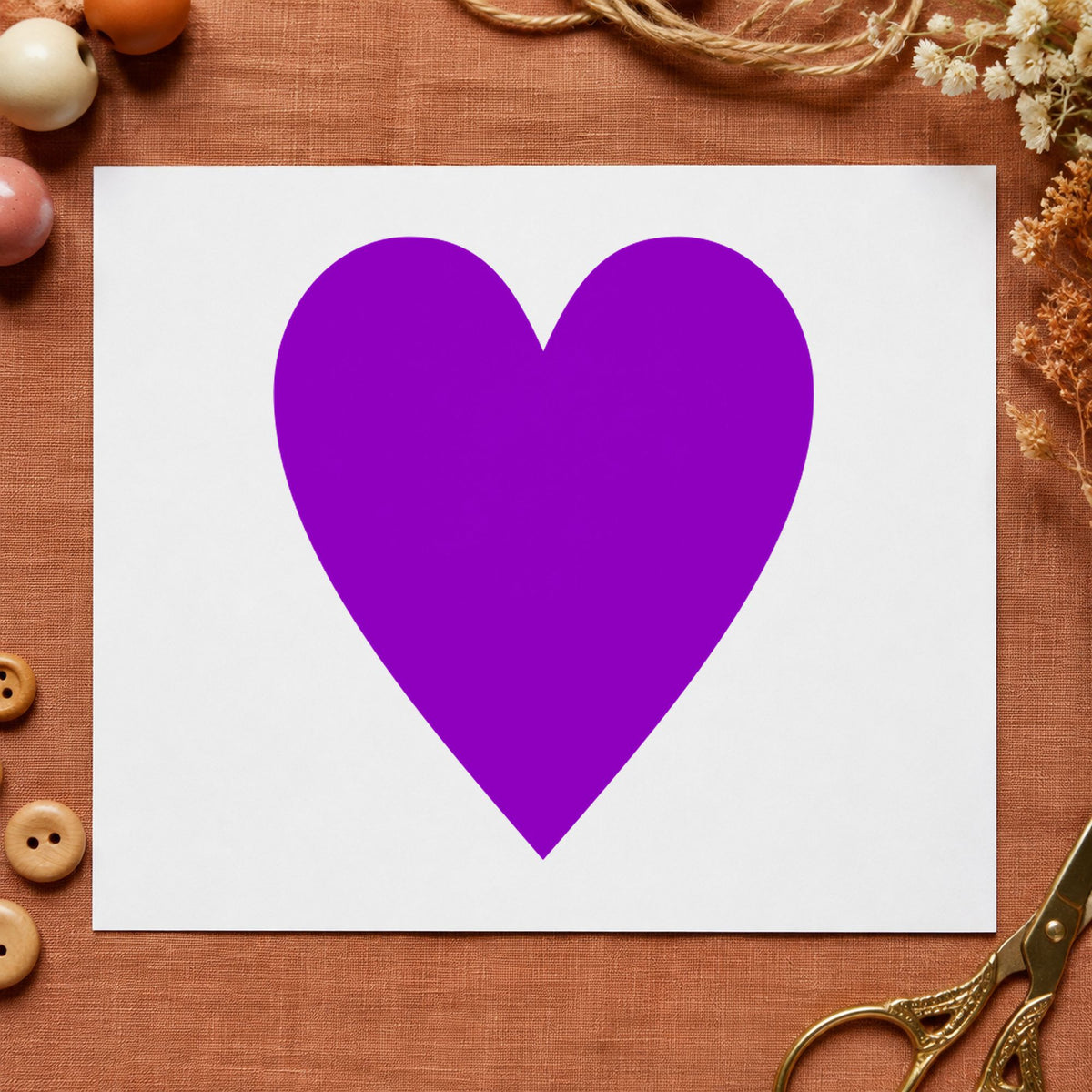 Playing Card Heart Rubber Stamp impression in purple ink on white paper in a styled craft setting.