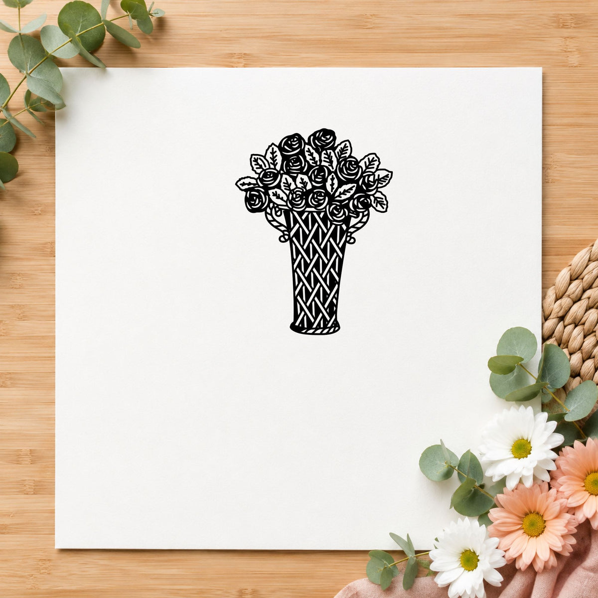 Vase of Flowers Art Rubber Stamp in use 1