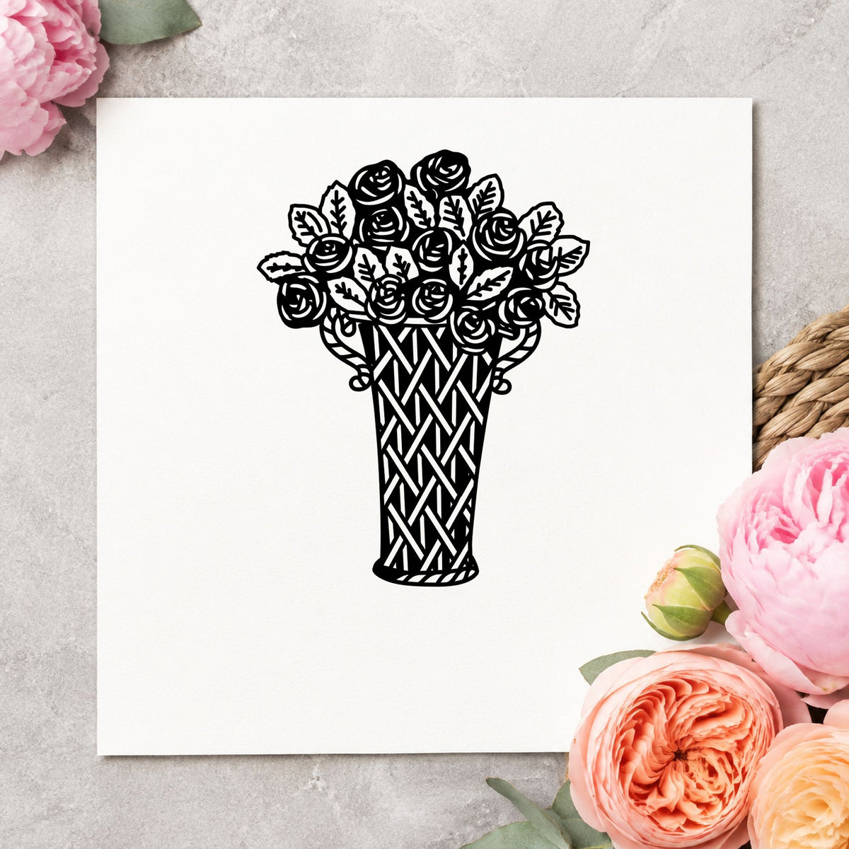 Vase of Flowers Art Rubber Stamp in use 2