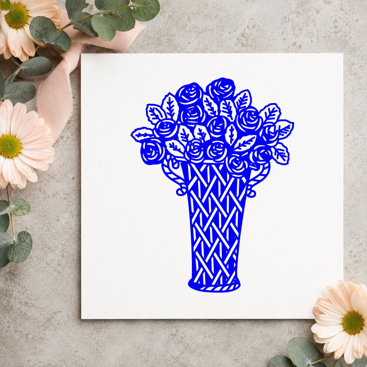 Vase of Flowers Art Rubber Stamp in use 3