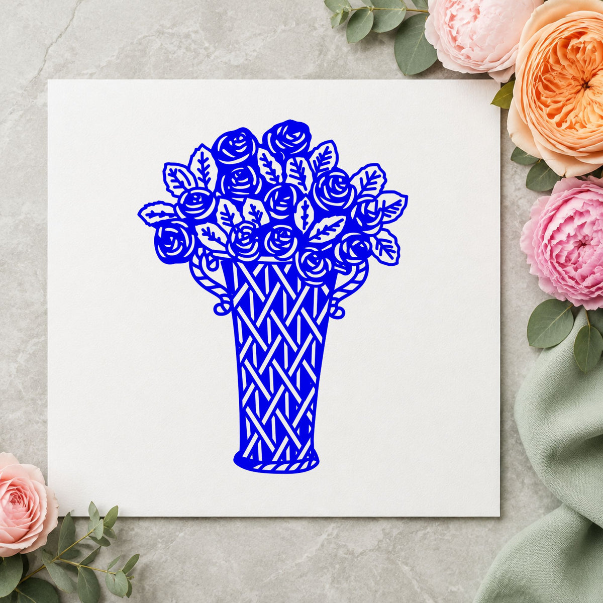 Vase of Flowers Art Rubber Stamp in use 4