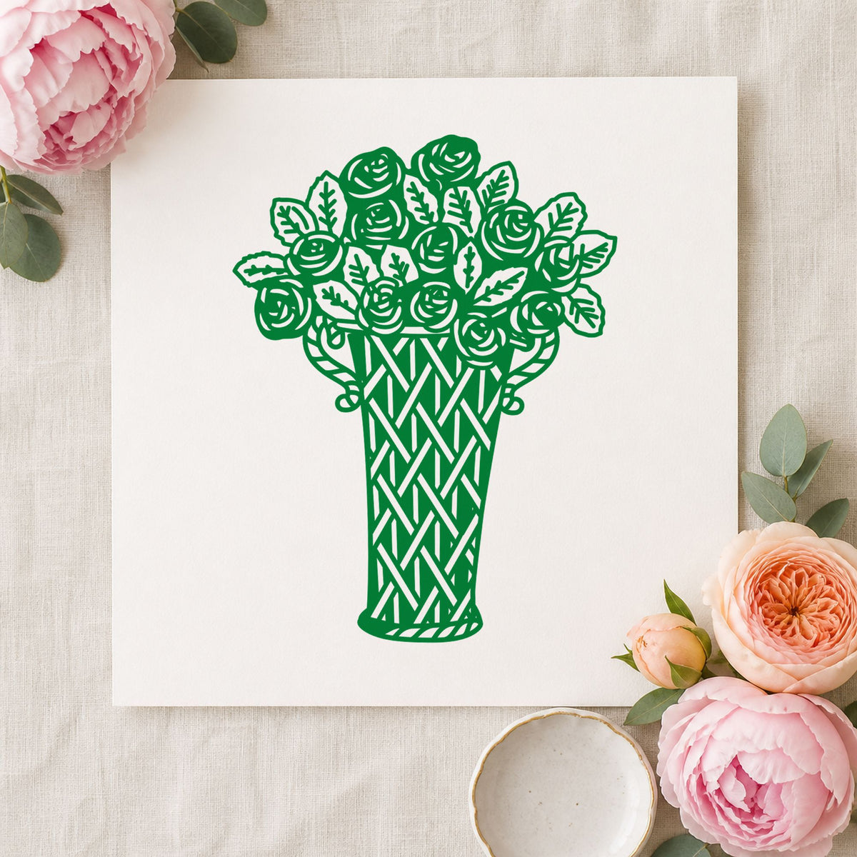 Vase of Flowers Art Rubber Stamp in use 5