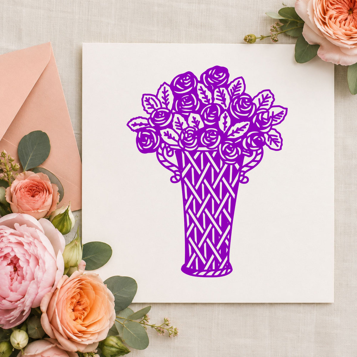 Vase of Flowers Art Rubber Stamp in use 7