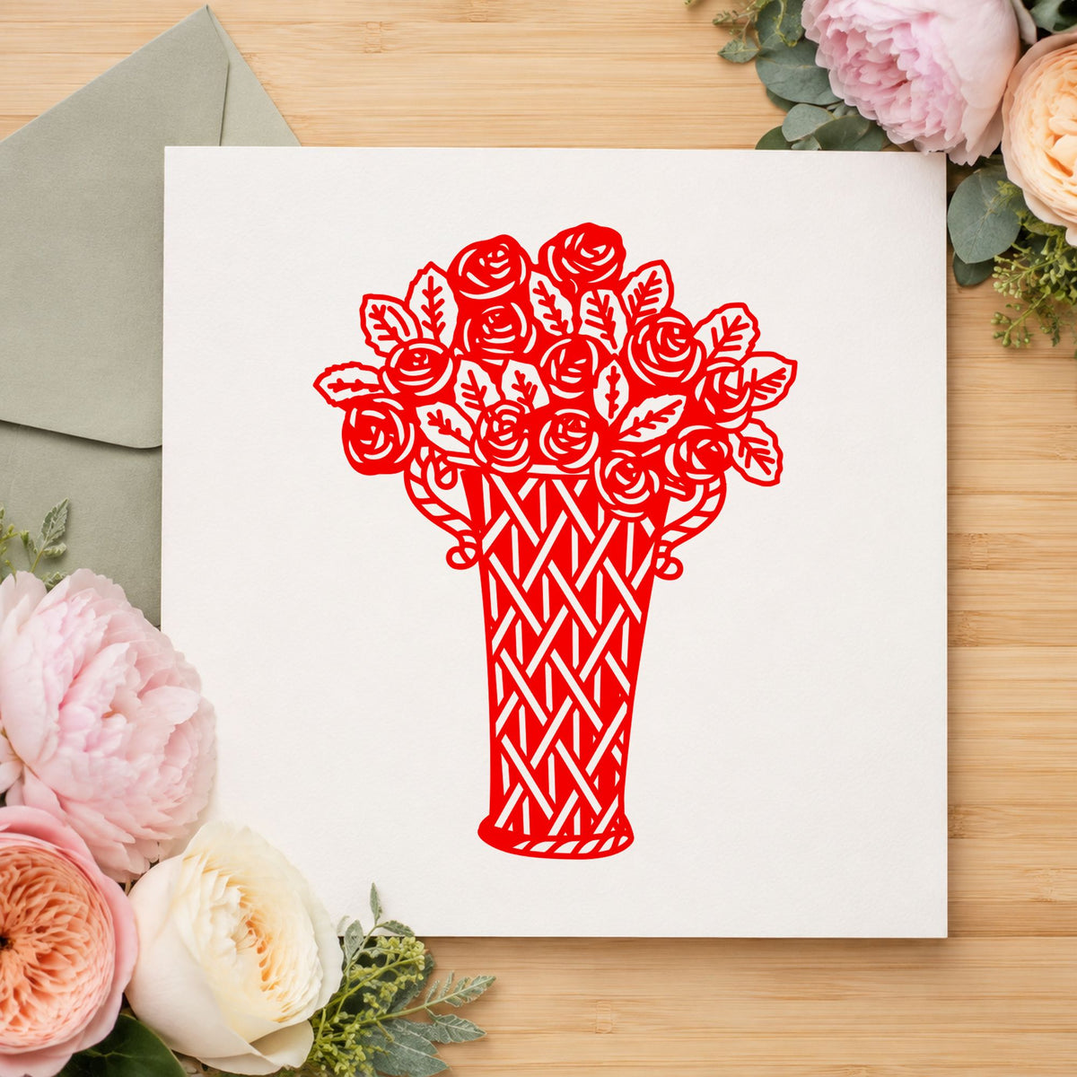 Vase of Flowers Art Rubber Stamp in use 8