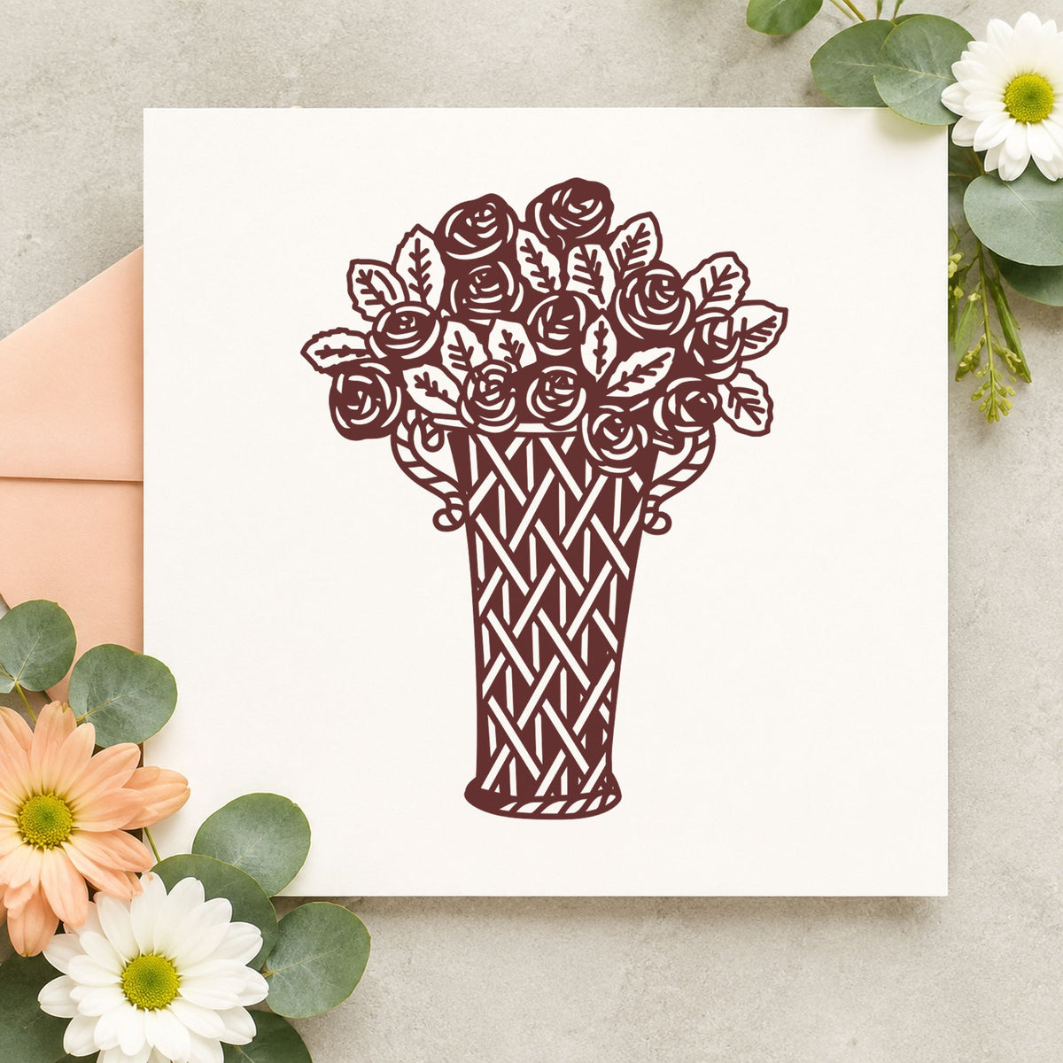 Vase of Flowers Art Rubber Stamp in use 9