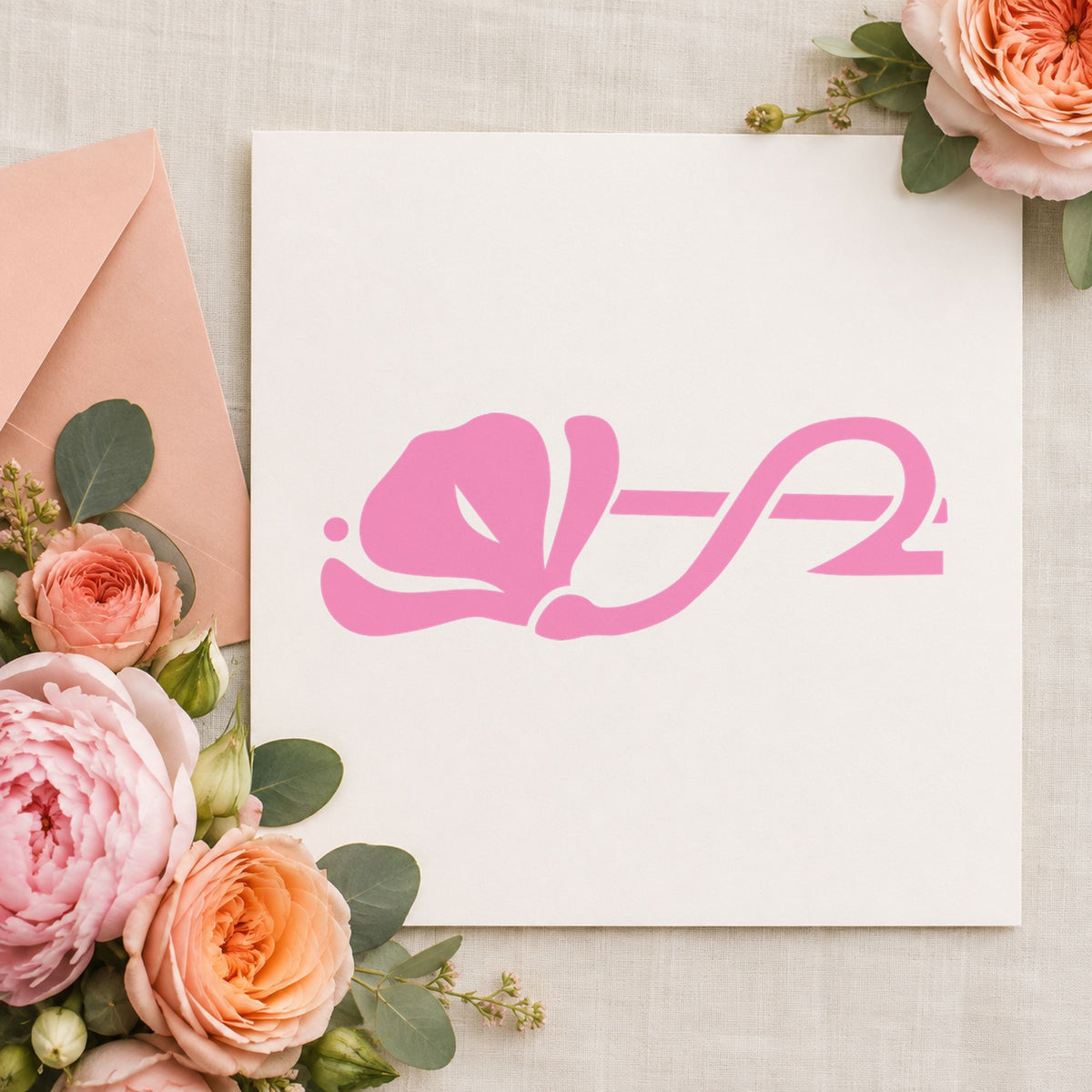 Left Flower Border Rubber Stamp impression in pink ink on white paper in a styled craft setting.