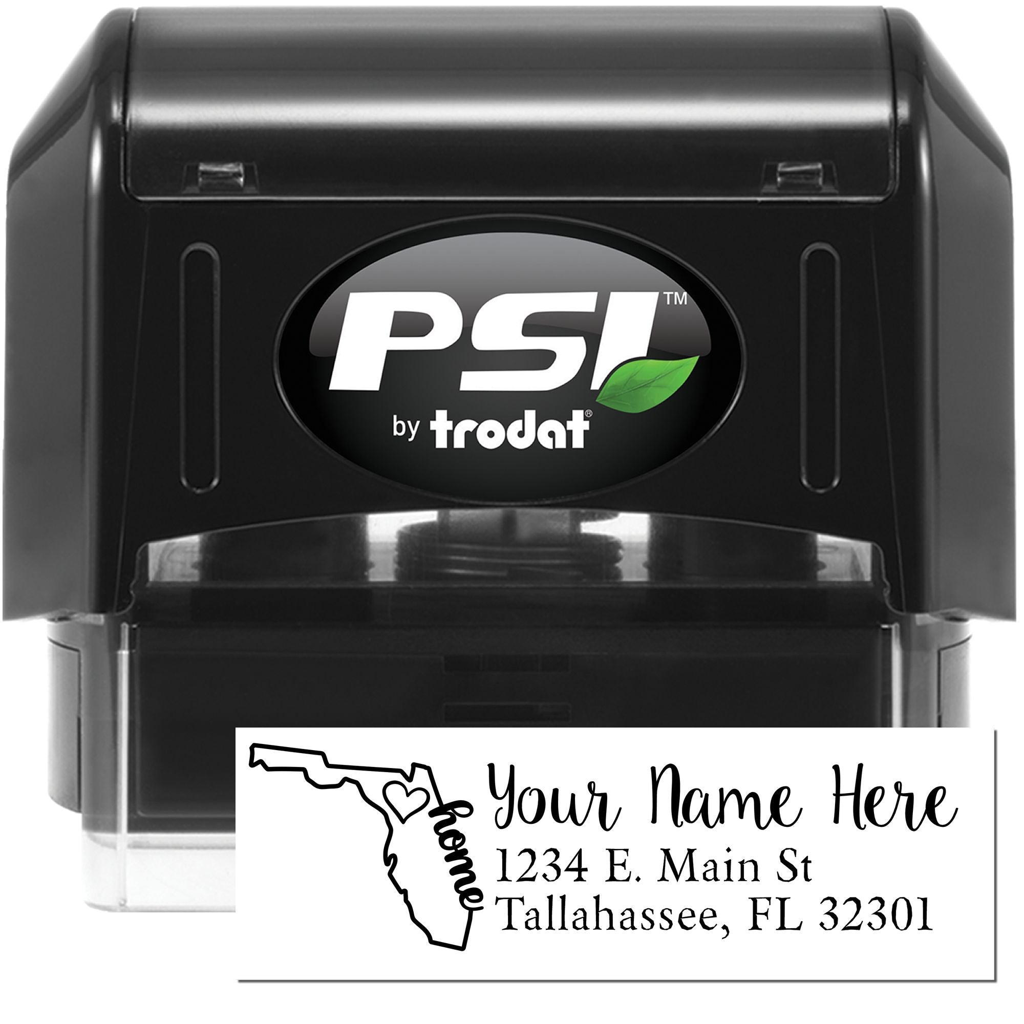 PSI by Trodat self-inking custom address rubber stamp with Florida return address design for mailing and business use.