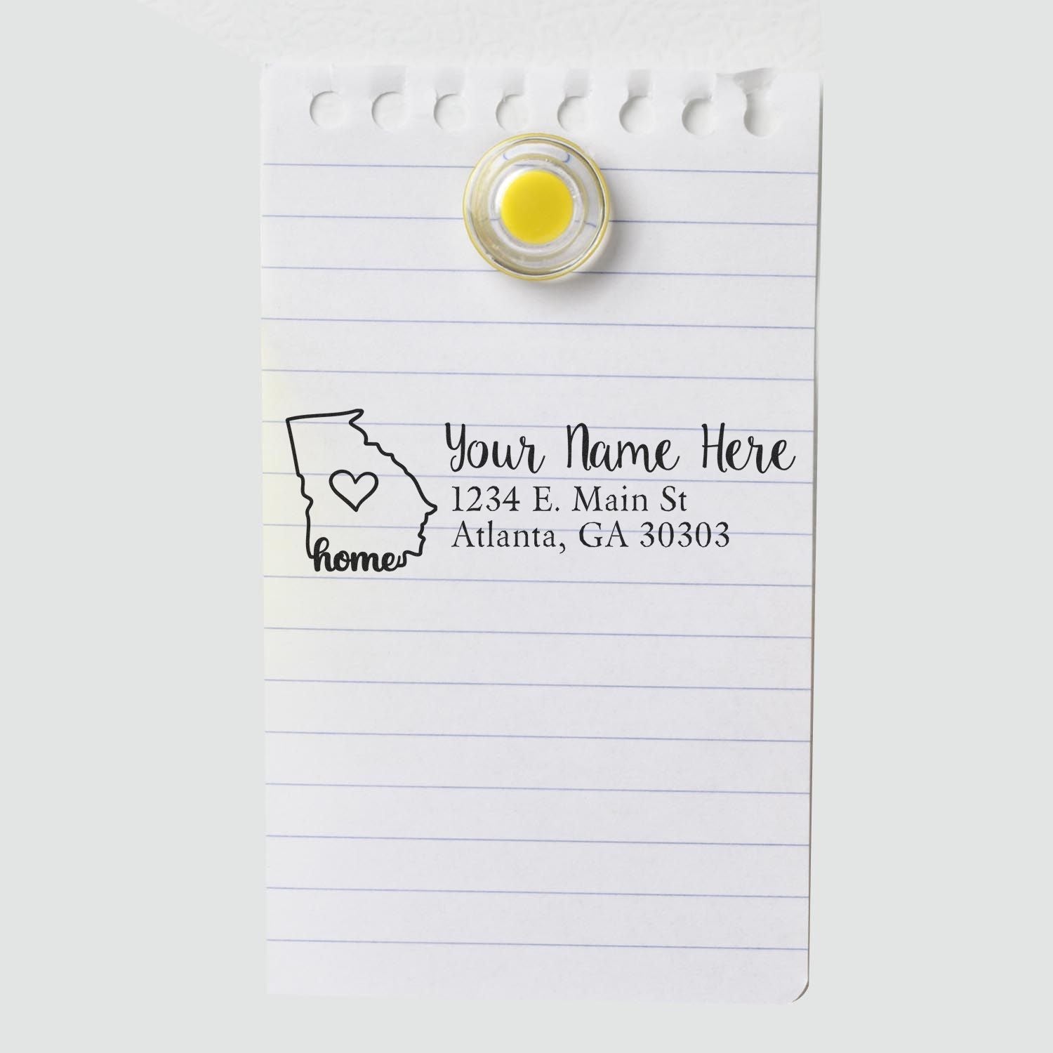Custom return address rubber stamp with Georgia home design, personalized name and address stamp for envelopes and mailings.