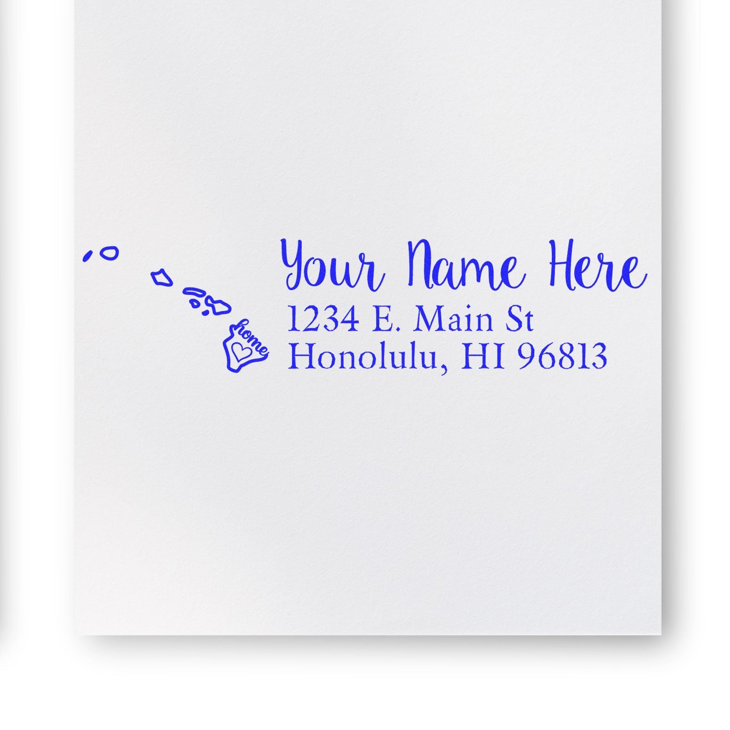 Custom return address rubber stamp impression with Hawaii footprint design, personalized name and Honolulu, HI address.