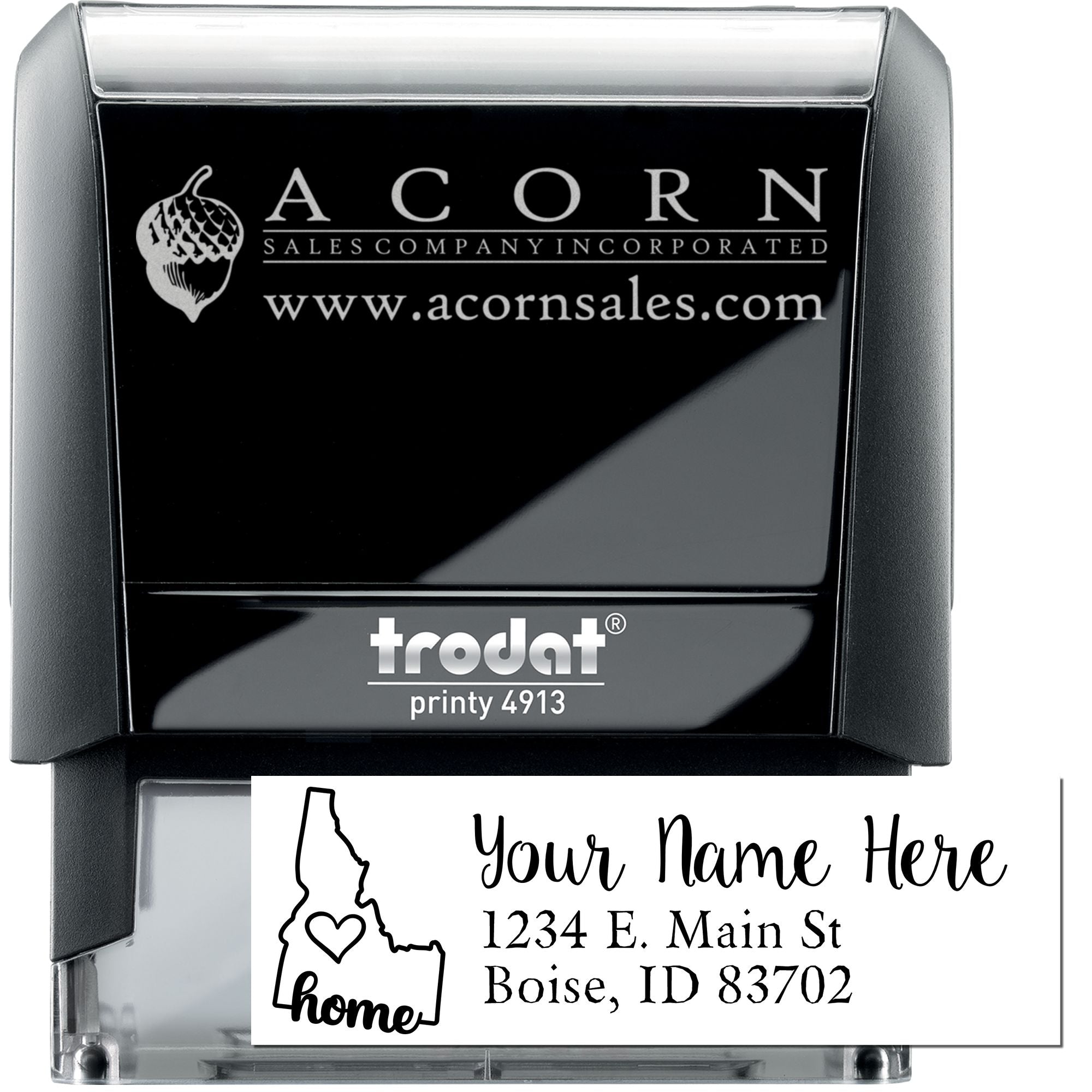 Trodat Printy 4913 self-inking rubber stamp with custom business logo and personalized address stamp examples