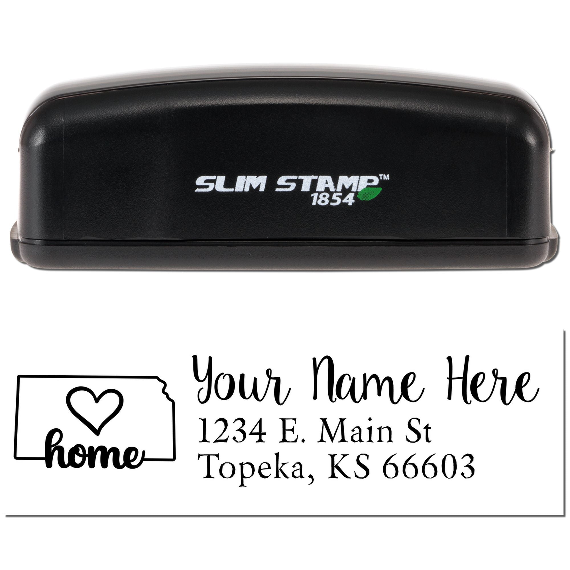 Custom return address rubber stamp with home icon, personalized name and address design, Slim Stamp 1854.