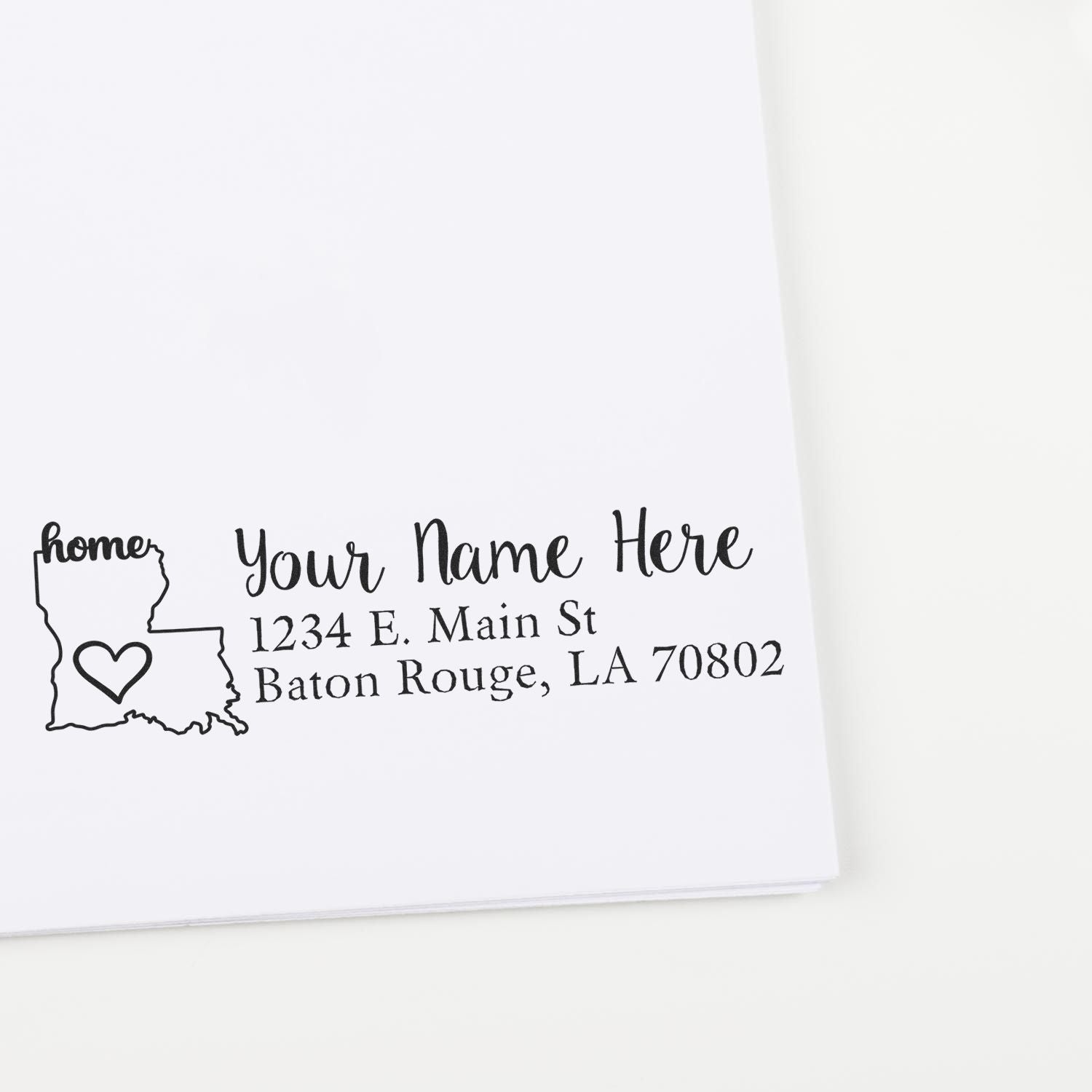 Personalized Louisiana return address rubber stamp with home icon and Baton Rouge address for envelopes.