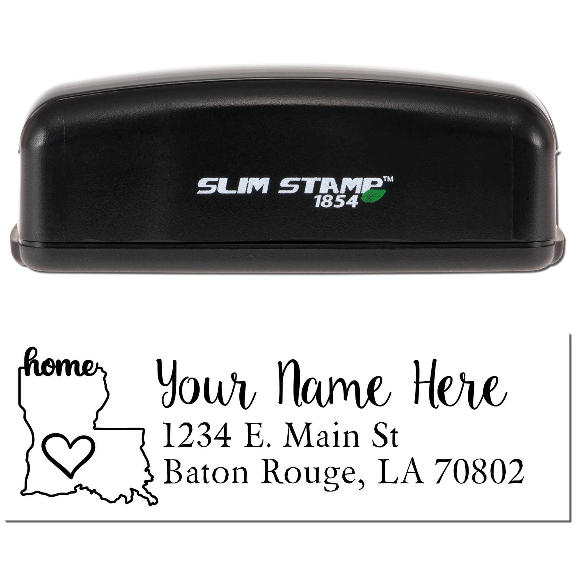 Custom Louisiana return address rubber stamp with Slim Stamp 1854 and personalized home address design.