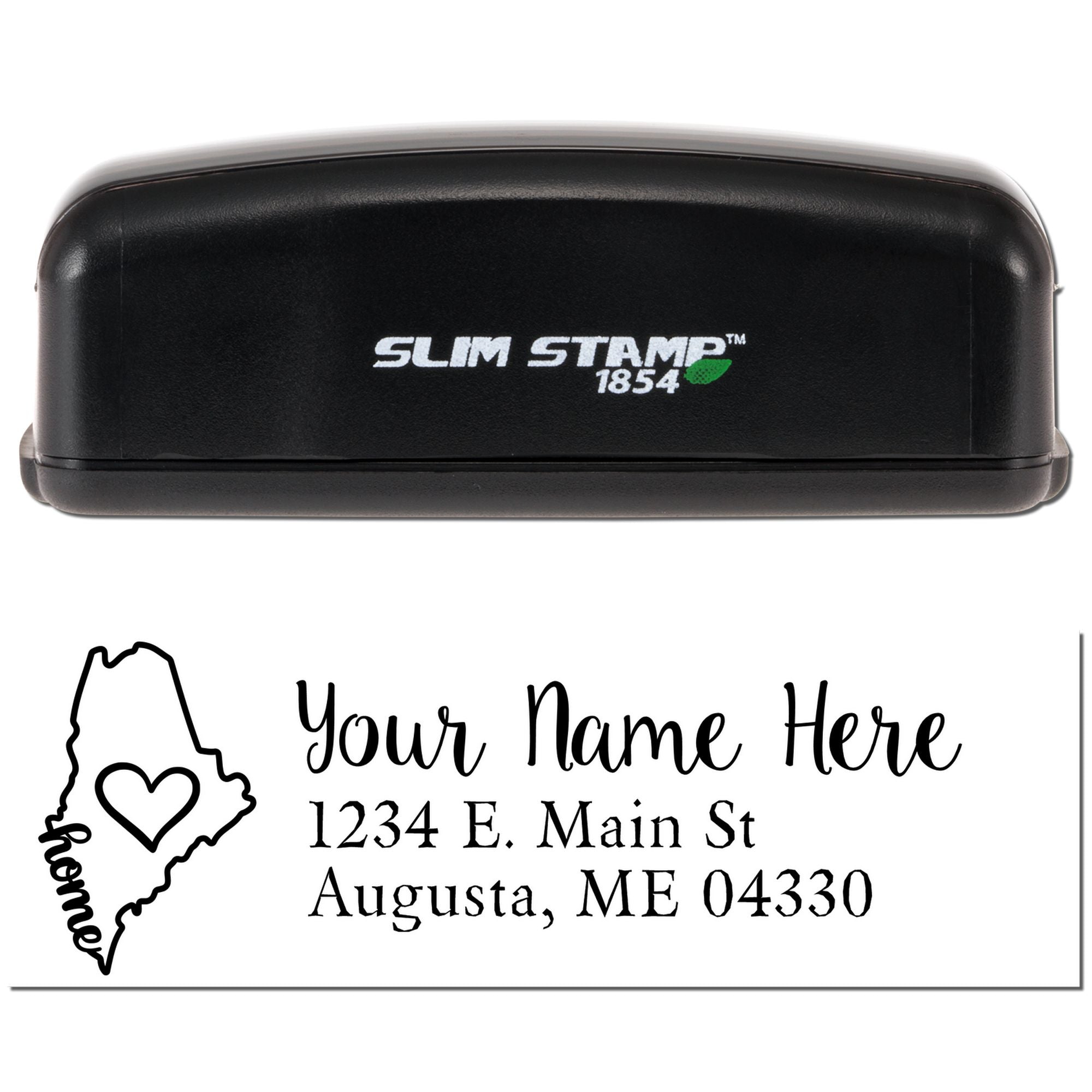 Slim Stamp 1854 custom Maine return address rubber stamp with state outline and heart design for personalized mailing labels