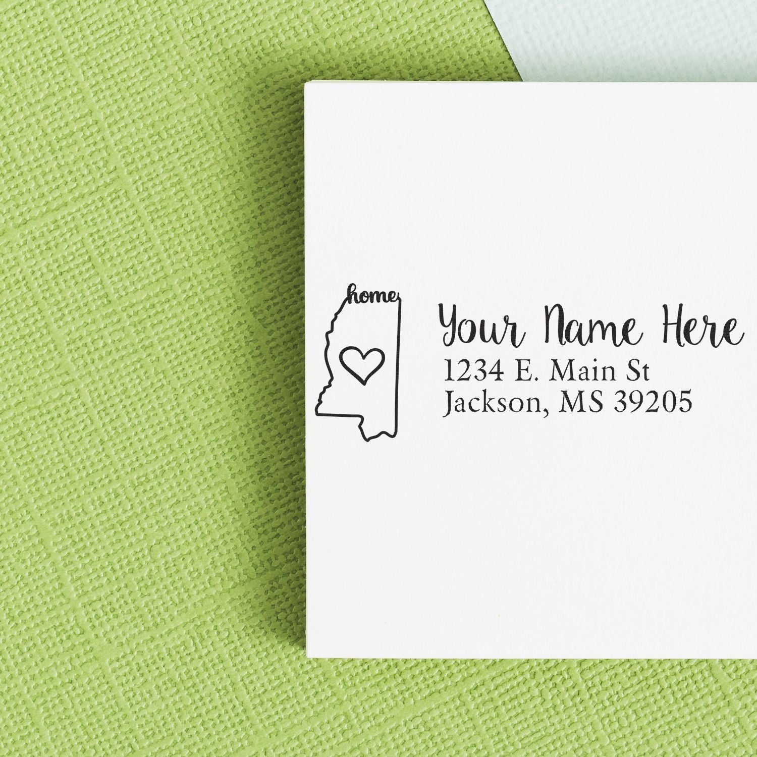 Custom Mississippi return address rubber stamp with home heart design for personalized envelopes and stationery
