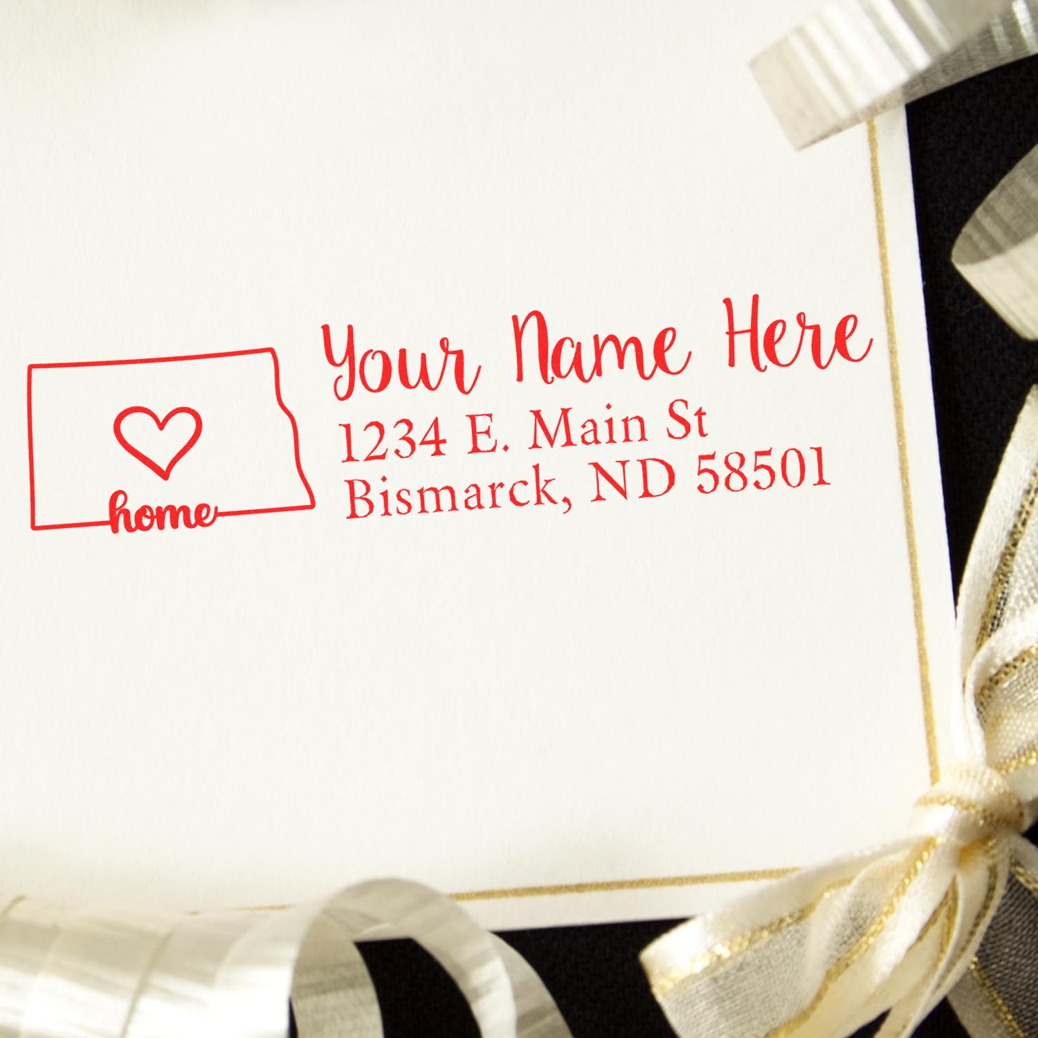 Custom return address rubber stamp with home heart design and personalized name and address for mailing envelopes.