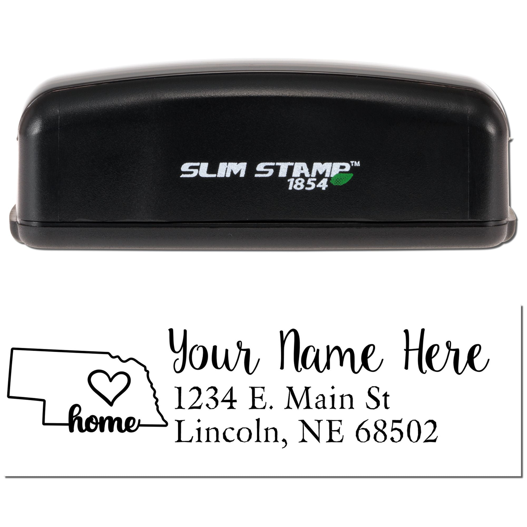 Custom self-inking rubber stamp with Nebraska return address design for personalized mailing and home use.