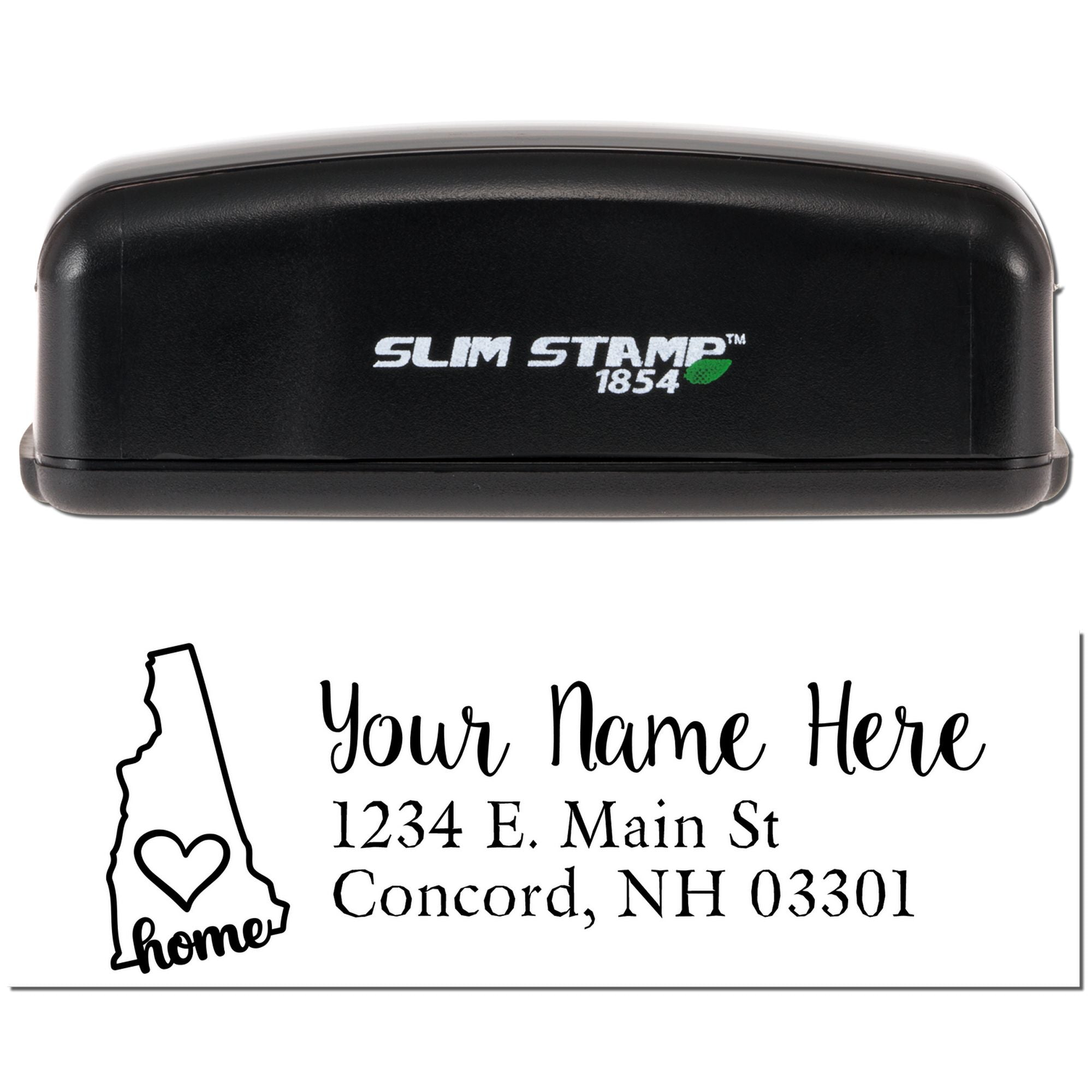 Custom Slim Stamp 1854 address rubber stamp with New Hampshire home design and personalized return address for envelopes.