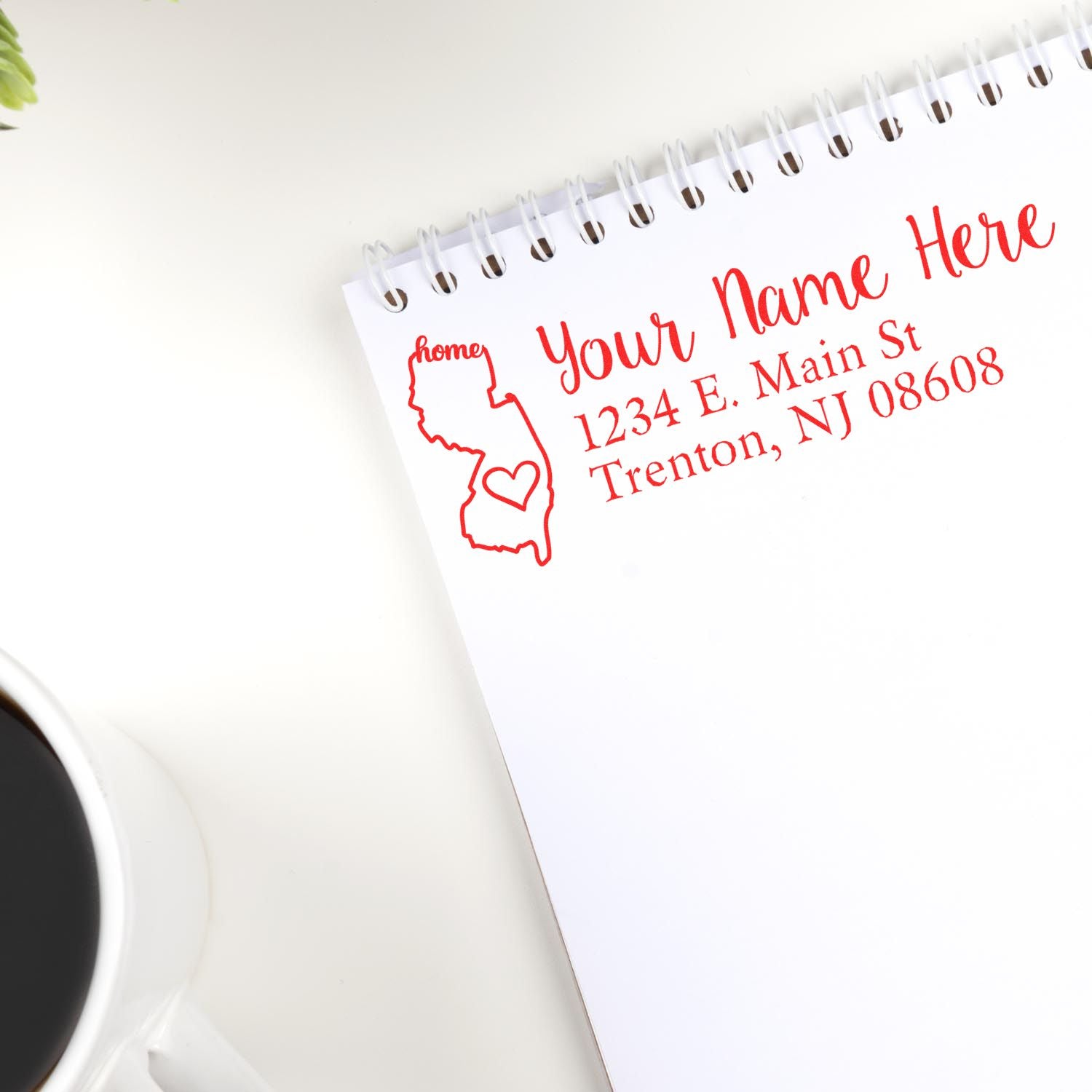 Custom New Jersey return address stamp with name and address, ideal for personalized rubber stamps and mailing labels.