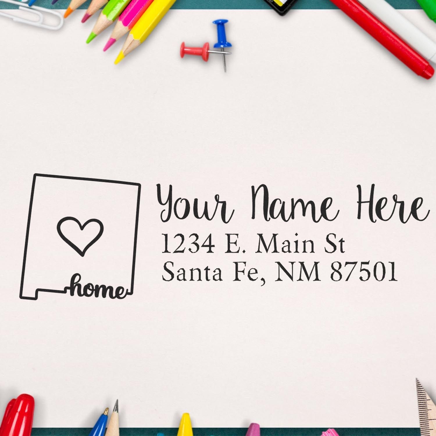 Custom home return address rubber stamp with name, heart icon, and personalized mailing address for envelopes.