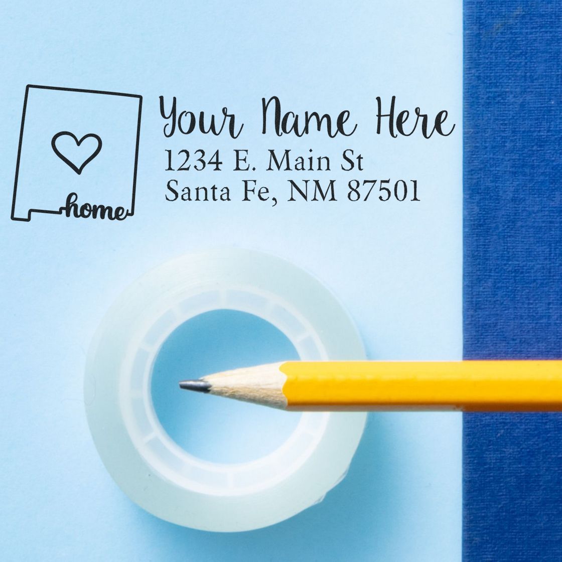 Custom address rubber stamp with home icon, name, and address for personalized envelopes and stationery.