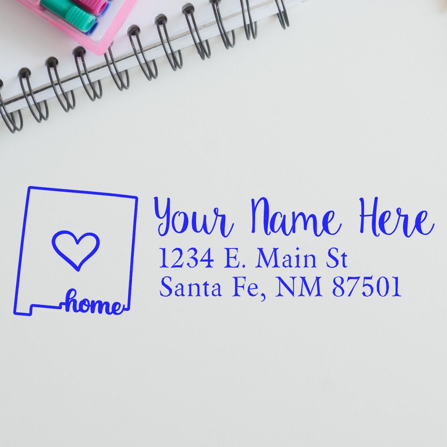 Custom home address rubber stamp with heart house icon, personalized return address for envelopes and stationery.