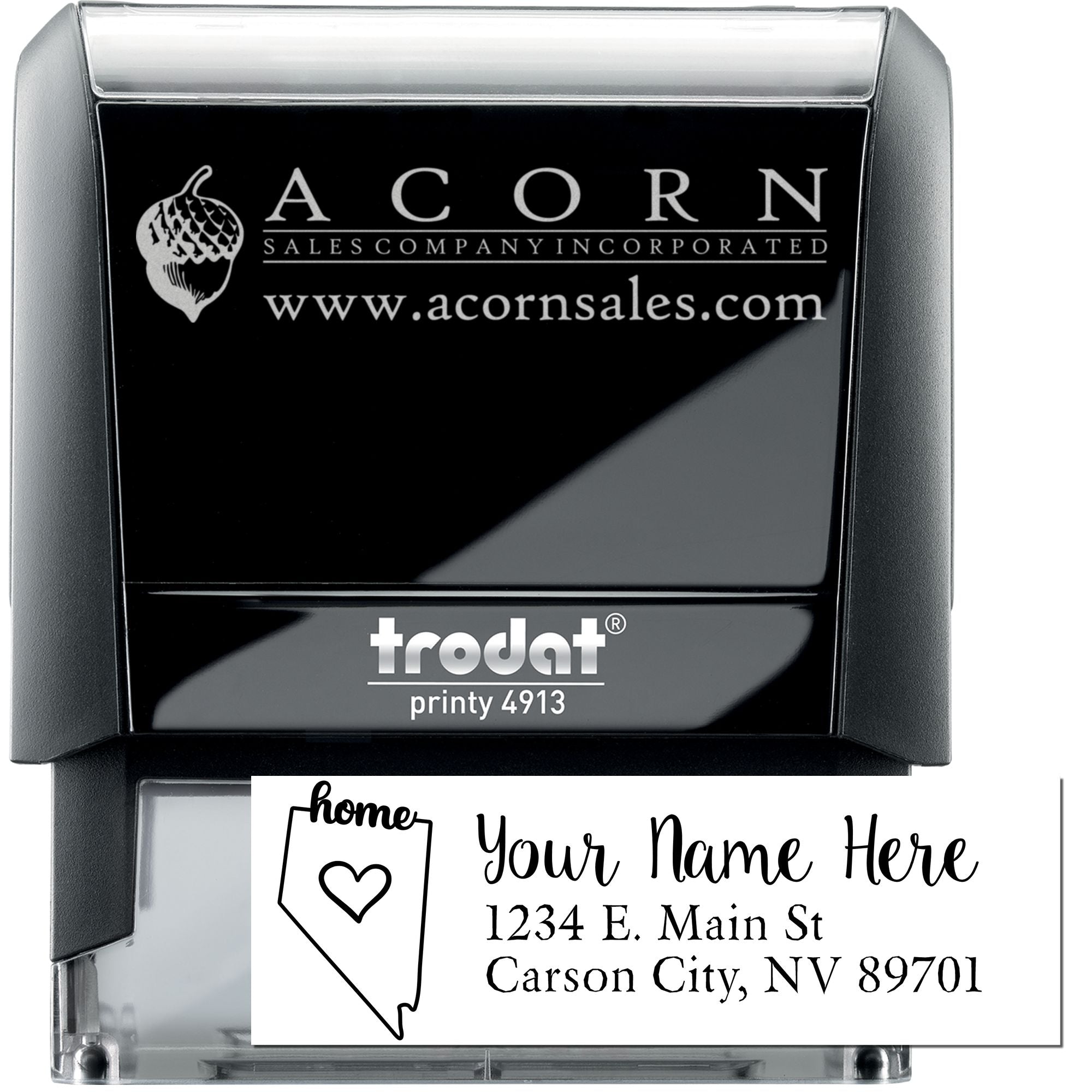 Trodat Printy 4913 self-inking rubber stamp with custom business logo and address imprint for branding